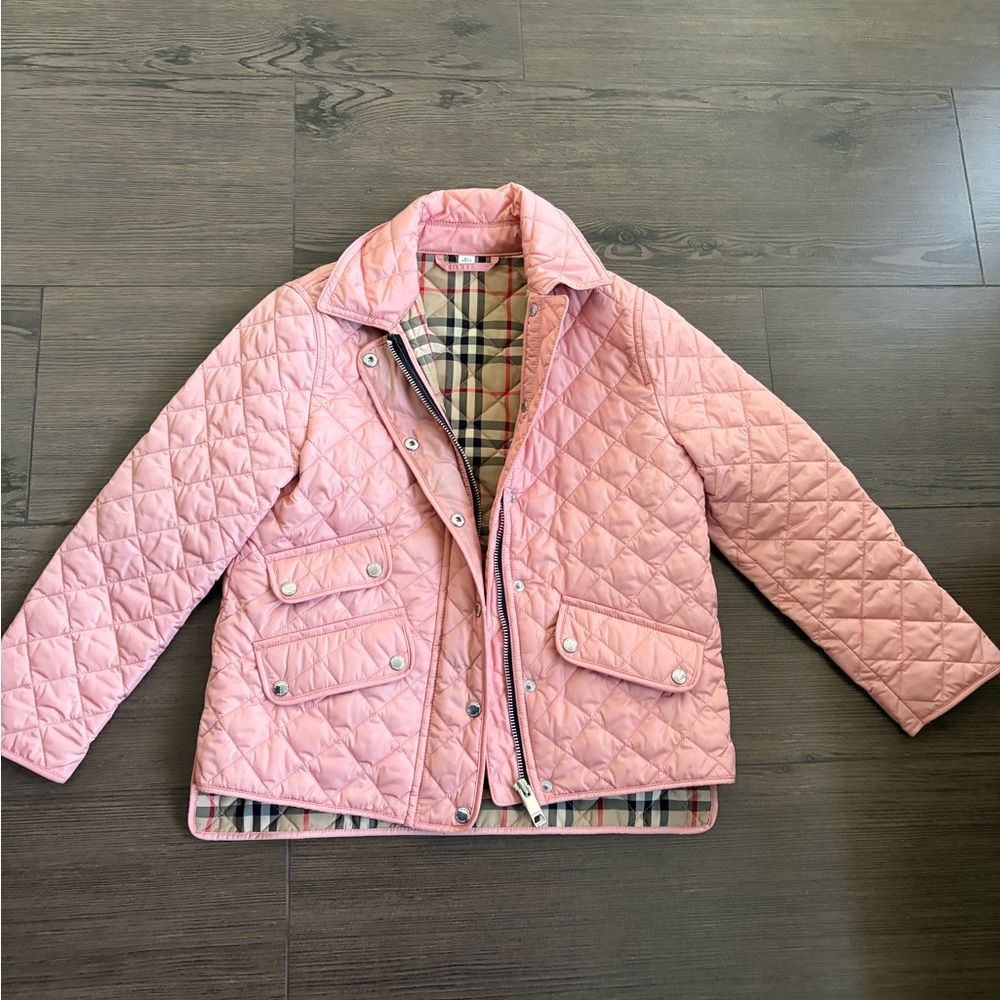 NWOT Burberry Pink Quilted Kids Puffer Jacket size 8